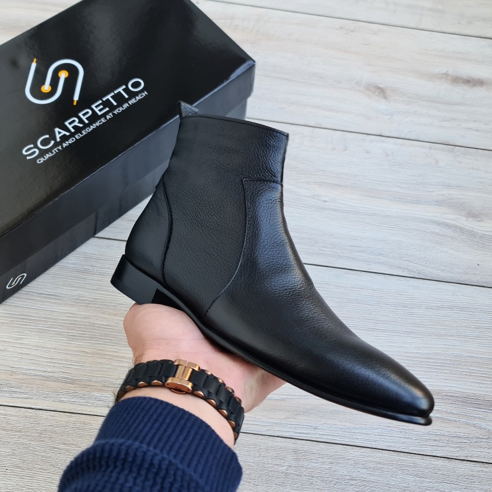 Raphael Black Men's Chelsea Genuine Leather Boots - Leather Sole